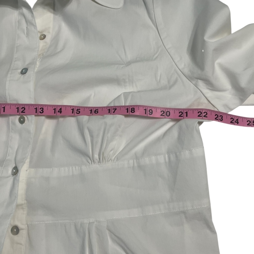Avenue Women's White Button Down Collared Shirt w/ Sleeve Interest and Pockets - Picture 11 of 15